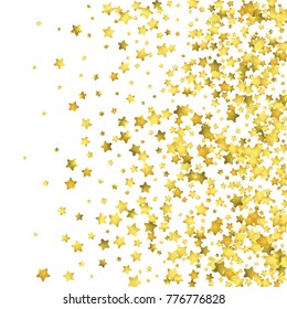 Star confetti. Gold random confetti background. Bright design template. Vector white and yellow cover template. Birthday or wedding invitation template. Abstract card for gifts. 2018 new year greeting
