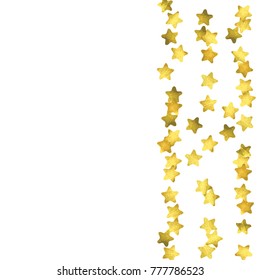 Star confetti. Gold random confetti background. Bright design template. Vector white and yellow cover template. Birthday or wedding invitation template. Abstract card for gifts. 2018 new year greeting