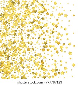 Star confetti. Gold random confetti background. Bright design template. Vector white and yellow cover template. Birthday or wedding invitation template. Abstract card for gifts. 2018 new year greeting