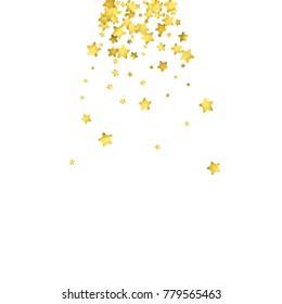 Star confetti. Gold random confetti background. Bright design template. Vector white and yellow cover template. Birthday or wedding invitation template. Abstract card for gifts. 2018 new year greeting
