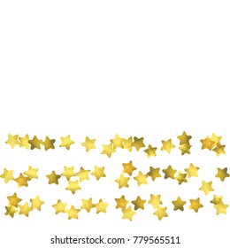 Star confetti. Gold random confetti background. Bright design template. Vector white and yellow cover template. Birthday or wedding invitation template. Abstract card for gifts. 2018 new year greeting
