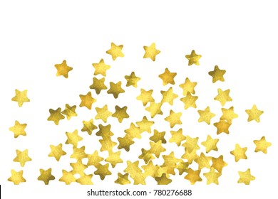 Star confetti. Gold random confetti background. Bright design template. Vector white and yellow cover template. Birthday or wedding invitation template. Abstract card for gifts. 2018 new year greeting