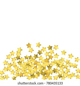Star confetti. Gold random confetti background. Bright design template. Vector white and yellow cover template. Birthday or wedding invitation template. Abstract card for gifts. 2018 new year greeting
