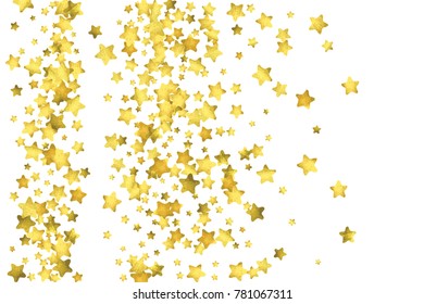 Star confetti. Gold random confetti background. Bright design template. Vector white and yellow cover template. Birthday or wedding invitation template. Abstract card for gifts. 2018 new year greeting