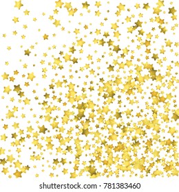 Star confetti. Gold random confetti background. Bright design template. Vector white and yellow cover template. Birthday or wedding invitation template. Abstract card for gifts. 2018 new year greeting