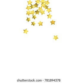 Star confetti. Gold random confetti background. Bright design template. Vector white and yellow cover template. Birthday or wedding invitation template. Abstract card for gifts. 2018 new year greeting