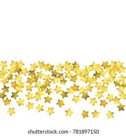 Star confetti. Gold random confetti background. Bright design template. Vector white and yellow cover template. Birthday or wedding invitation template. Abstract card for gifts. 2018 new year greeting