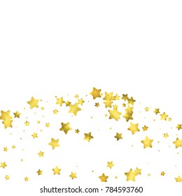 Star confetti. Gold random confetti background. Bright design template. Vector white and yellow cover template. Birthday or wedding invitation template. Abstract card for gifts. 2018 new year greeting