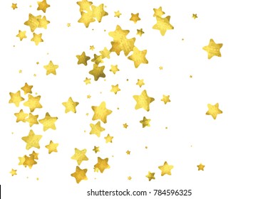 Star confetti. Gold random confetti background. Bright design template. Vector white and yellow cover template. Birthday or wedding invitation template. Abstract card for gifts. 2018 new year greeting