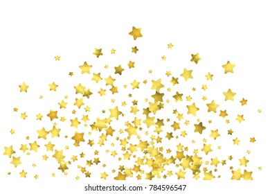 Star confetti. Gold random confetti background. Bright design template. Vector white and yellow cover template. Birthday or wedding invitation template. Abstract card for gifts. 2018 new year greeting