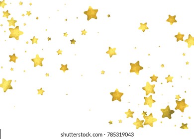 Star confetti. Gold random confetti background. Bright design template. Vector white and yellow cover template. Birthday or wedding invitation template. Abstract card for gifts. 2018 new year greeting