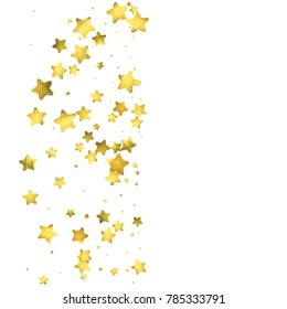 Star confetti. Gold random confetti background. Bright design template. Vector white and yellow cover template. Birthday or wedding invitation template. Abstract card for gifts. 2018 new year greeting