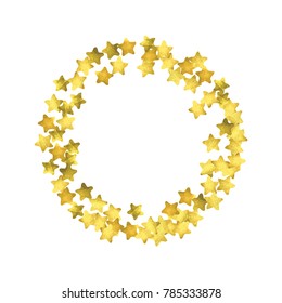 Star confetti. Gold random confetti background. Bright design template. Vector white and yellow cover template. Birthday or wedding invitation template. Abstract card for gifts. 2018 new year greeting