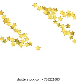 Star confetti. Gold random confetti background. Bright design template. Vector white and yellow cover template. Birthday or wedding invitation template. Abstract card for gifts. 2018 new year greeting
