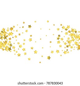 Star confetti. Gold random confetti background. Bright design template. Vector white and yellow cover template. Birthday or wedding invitation template. Abstract card for gifts. 2018 new year greeting