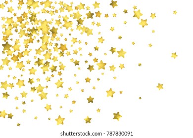 Star confetti. Gold random confetti background. Bright design template. Vector white and yellow cover template. Birthday or wedding invitation template. Abstract card for gifts. 2018 new year greeting