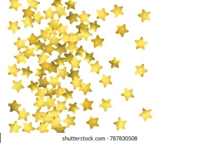 Star confetti. Gold random confetti background. Bright design template. Vector white and yellow cover template. Birthday or wedding invitation template. Abstract card for gifts. 2018 new year greeting