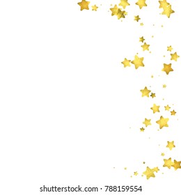 Star confetti. Gold random confetti background. Bright design template. Vector white and yellow cover template. Birthday or wedding invitation template. Abstract card for gifts. 2018 new year greeting