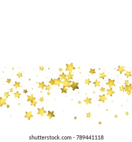 Star confetti. Gold random confetti background. Bright design template. Vector white and yellow cover template. Birthday or wedding invitation template. Abstract card for gifts. 2018 new year greeting