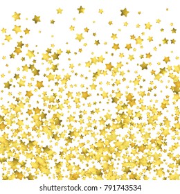Star confetti. Gold random confetti background. Bright design template. Vector white and yellow cover template. Birthday or wedding invitation template. Abstract card for gifts. 2018 new year greeting