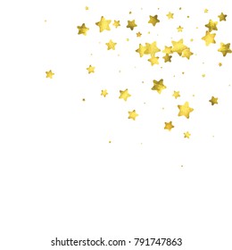 Star confetti. Gold random confetti background. Bright design template. Vector white and yellow cover template. Birthday or wedding invitation template. Abstract card for gifts. 2018 new year greeting