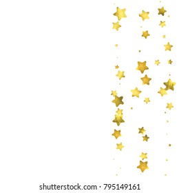 Star confetti. Gold random confetti background. Bright design template. Vector white and yellow cover template. Birthday or wedding invitation template. Abstract card for gifts. 2018 new year greeting