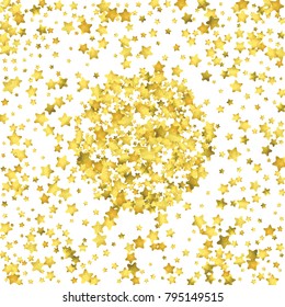 Star confetti. Gold random confetti background. Bright design template. Vector white and yellow cover template. Birthday or wedding invitation template. Abstract card for gifts. 2018 new year greeting