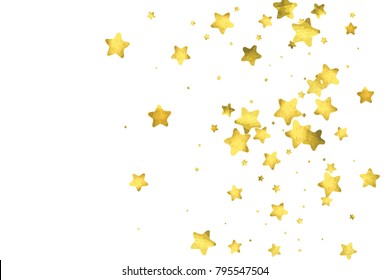 Star confetti. Gold random confetti background. Bright design template. Vector white and yellow cover template. Birthday or wedding invitation template. Abstract card for gifts. 2018 new year greeting