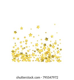 Star confetti. Gold random confetti background. Bright design template. Vector white and yellow cover template. Birthday or wedding invitation template. Abstract card for gifts. 2018 new year greeting