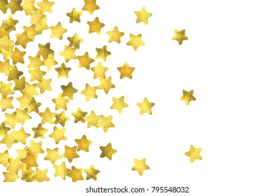 Star confetti. Gold random confetti background. Bright design template. Vector white and yellow cover template. Birthday or wedding invitation template. Abstract card for gifts. 2018 new year greeting