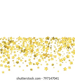 Star confetti. Gold random confetti background. Bright design template. Vector white and yellow cover template. Birthday or wedding invitation template. Abstract card for gifts. 2018 new year greeting