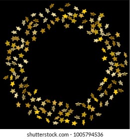 Star confetti. Golden casual confetti background.  Illustration of flying shiny stars. Decorative element. Bright design pattern. Suitable for your design, cards, invitations, gift, vip.