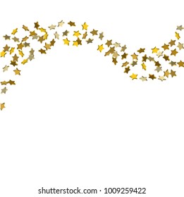 Star confetti. Golden casual confetti background.  Illustration of flying shiny stars. Decorative element. Bright design pattern. Suitable for your design, cards, invitations, gift, vip.