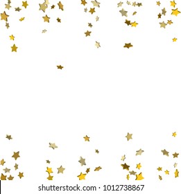 Star confetti. Golden casual confetti background.  Illustration of flying shiny stars. Decorative element. Bright design pattern. Suitable for your design, cards, invitations, gift, vip.