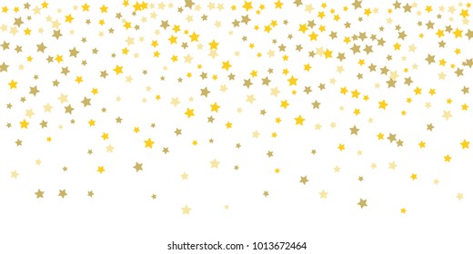 Star confetti. Golden casual confetti background. Bright design pattern. Vector white template with gold stars. Suitable for your design, cards, invitations, gift, vip. 
