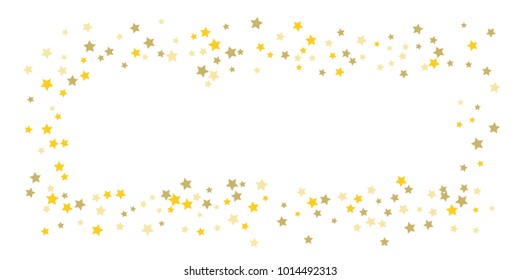 Star confetti. Golden casual confetti background. Bright design pattern. Vector white template with gold stars. Suitable for your design, cards, invitations, gift, vip. 