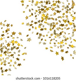 Star confetti. Golden casual confetti background.  Illustration of flying shiny stars. Decorative element. Bright design pattern. Suitable for your design, cards, invitations, gift, vip.