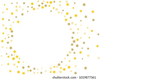 Star confetti. Golden casual confetti background. Bright design pattern. Vector white template with gold stars. Suitable for your design, cards, invitations, gift, vip. 