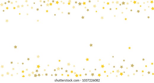 Star confetti. Golden casual confetti background. Bright design pattern. Vector white template with gold stars. Suitable for your design, cards, invitations, gift, vip. 