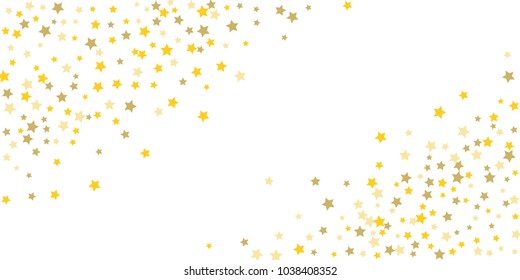 Star confetti. Golden casual confetti background. Bright design pattern. Vector white template with gold stars. Suitable for your design, cards, invitations, gift, vip. 