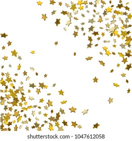 Star confetti. Golden casual confetti background.  Illustration of flying shiny stars. Decorative element. Bright design pattern. Suitable for your design, cards, invitations, gift, vip.