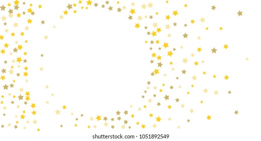 Star confetti. Golden casual confetti background. Bright design pattern. Vector white template with gold stars. Suitable for your design, cards, invitations, gift, vip. 
