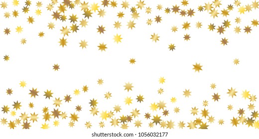 Star confetti. Golden casual confetti background. Bright design pattern. Vector white template with gold stars. Suitable for your design, cards, invitations, gift, vip. 