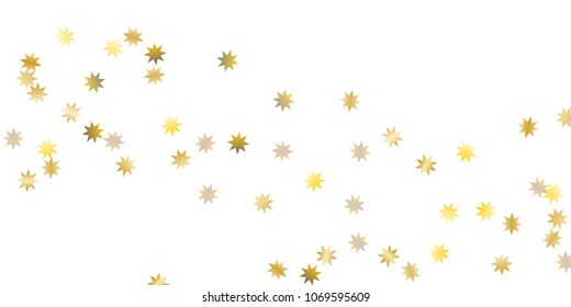 Star confetti. Golden casual confetti background. Bright design pattern. Vector white template with gold stars. Suitable for your design, cards, invitations, gift, vip. 