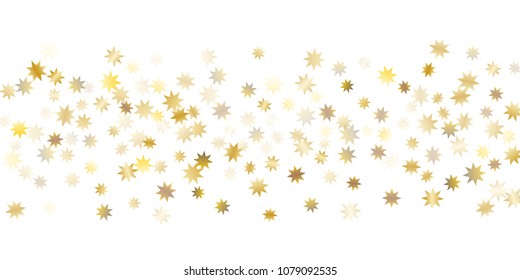 Star confetti. Golden casual confetti background. Bright design pattern. Vector white template with gold stars. Suitable for your design, cards, invitations, gift, vip. 
