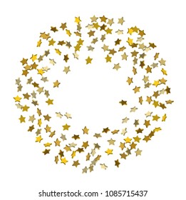 Star confetti. Golden casual confetti background.  Illustration of flying shiny stars. Decorative element. Bright design pattern. Suitable for your design, cards, invitations, gift, vip.