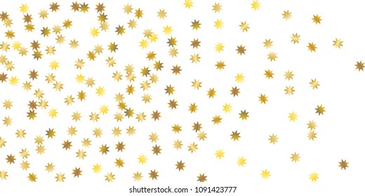 Star confetti. Golden casual confetti background. Bright design pattern. Vector white template with gold stars. Suitable for your design, cards, invitations, gift, vip. 