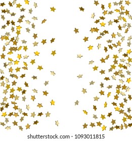 Star confetti. Golden casual confetti background.  Illustration of flying shiny stars. Decorative element. Bright design pattern. Suitable for your design, cards, invitations, gift, vip.