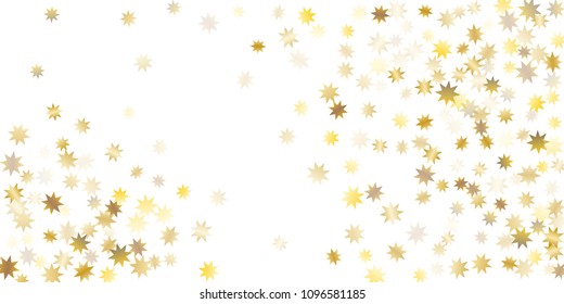 Star confetti. Golden casual confetti background. Bright design pattern. Vector white template with gold stars. Suitable for your design, cards, invitations, gift, vip. 