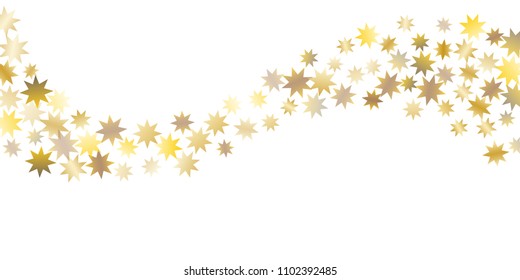 Star confetti. Golden casual confetti background. Bright design pattern. Vector white template with gold stars. Suitable for your design, cards, invitations, gift, vip. 